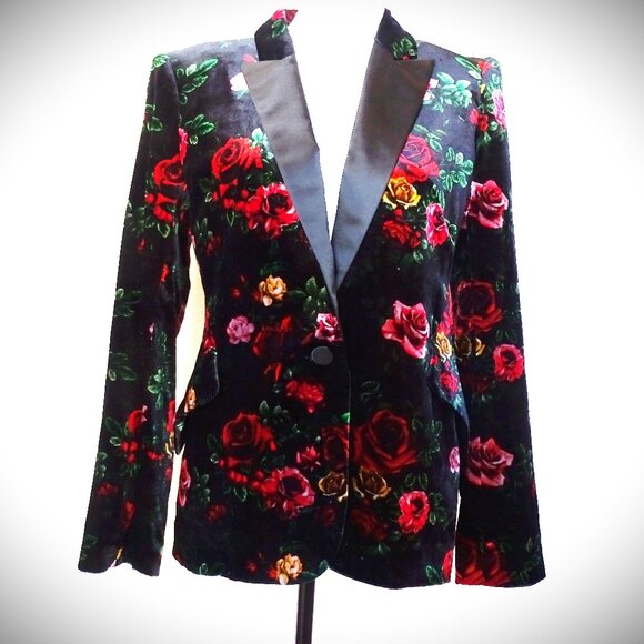 L'AGENCE NWT Chamberlain Velvet Blazer Black Vintage Rose Satin Lapels Size 6 - Picture 3 of 14